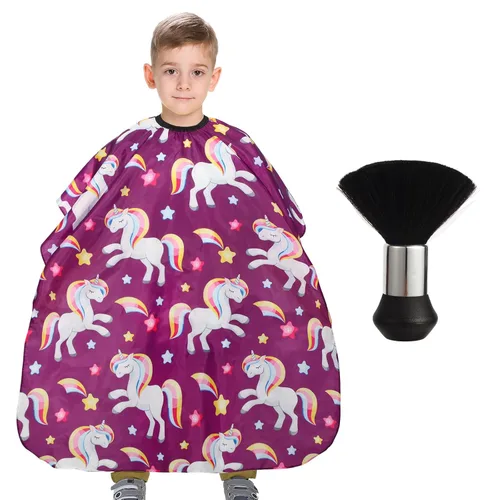 Vista 15 de Capa de peluquería para niños con cepillo para el cuello, capa profesional de corte de pelo con cierre a presión ajustable