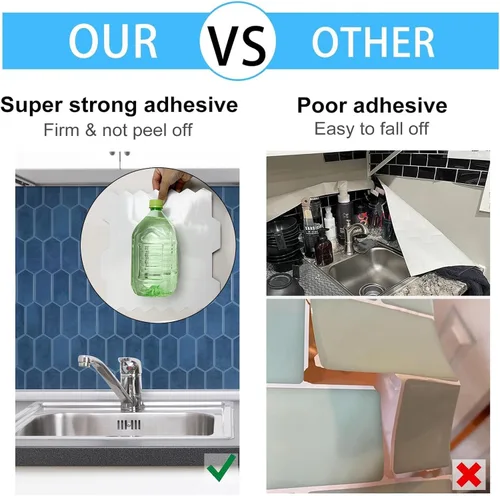 Vista 3 de Azulejos de despegar y pegar para cocina, diseño más grueso 3D autoadhesivo hexagonal largo para pared, azulejos para salpicadero, azul 10 hojas
