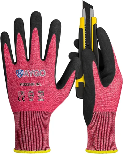 Vista 16 de KAYGO - Guantes de nitrilo resistentes a cortes para tareas de agarre aceitoso y húmedo ANSI A3, HPPE/Forro de fibra de vidrio, agarre