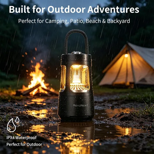 Vista 8 de Revonext - Linterna de campamento con altavoz Bluetooth, altavoz inalámbrico impermeable para exteriores con luz ambiental de doble color, altavoz