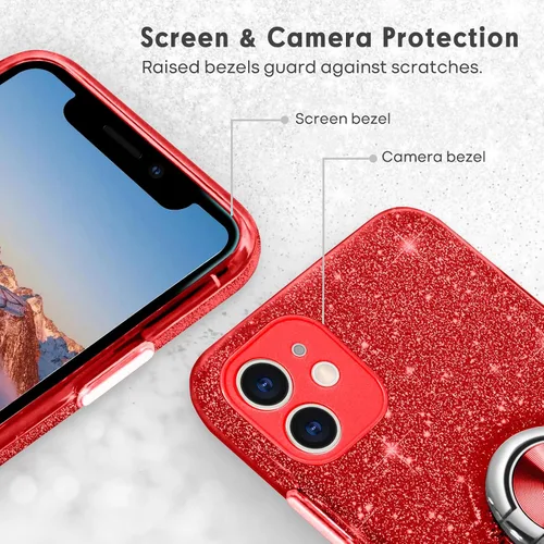 Vista 4 de Funda para iPhone 11, funda para iPhone 11, delgada, brillante, suave, TPU a prueba de golpes, anillo protector de protección híbrida para niñas