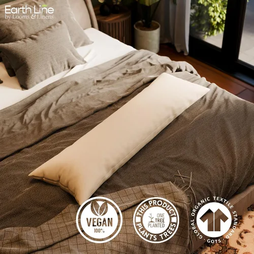 Vista 2 de Looms & Linens Kapok Pillow - Almohada de cuerpo completo de 20 x 48 pulgadas con carcasa de satén, paquete de 1 unidad, fabricada en Estados Unidos