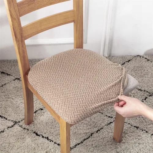 Vista 9 de Fundas de asiento de terciopelo para sillas de comedor, fundas elásticas para sillas de comedor, fundas de asiento elásticas con lazos para comedor