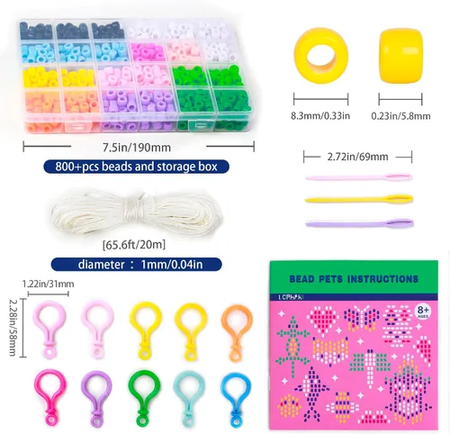 Vista 2 de LORHAKI Kit de cuentas para mascotas, regalo de manualidades para niños, llavero de animales de cuentas, juego de manualidades para principiantes