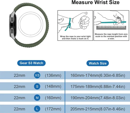 Vista 5 de 22mm Solo Loop Braided Nylon Band Compatible with Samsung Galaxy Watch Gear S3 /46mm Band,Stretchable Elastic Women Men Soft Woven Replacement