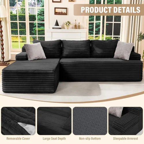 Vista 4 de Hobestluk Sofá Seccional Modular, Sofás Sin Estructura Rígida de 96" para Sala de Estar, Sofá Seccional de Espuma Viscoelástica con Chaise