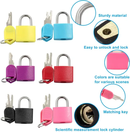 Vista 4 de Waziaqoc 6 cerraduras de equipaje con llaves, candado de maleta pequeña, mini candado de metal para bolsas de viaje, armario de gimnasio escolar