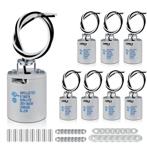 Vista 8 de Enchufe de luz E26,Soporte de lámpara de enchufe de bombilla de tornillo Medimun estándar,Enchufe de luz de porcelana E26 con cable para bombilla