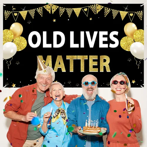 Vista 6 de Cartel de cumpleaños de Old Lives Matter para hombres, divertido cartel de cumpleaños negro dorado para adultos, suministros de fiesta de fondo, 30