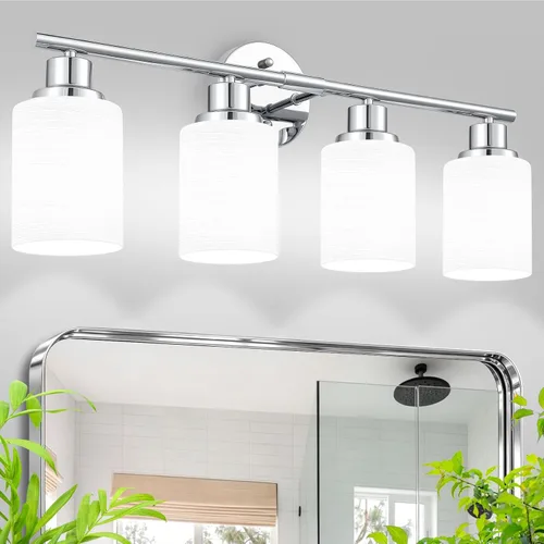 Vista 35 de Paquete de 2 luces de tocador de 1 luz, lámpara de baño de níquel cepillado con pantalla de vidrio blanco lechoso texturizado, accesorio