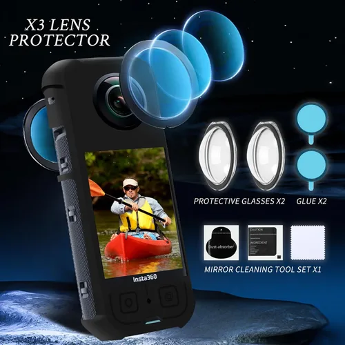 Vista 2 de Kit de accesorios protectores para cámara Vasgather para Insta 360 X3 Incluye cubierta protectora de silicona/Protectores de pantalla/Estuche