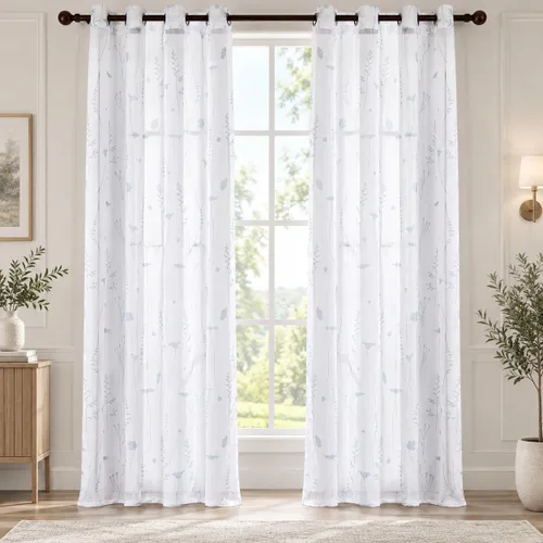 Vista 43 de Deconovo - Cortinas transparentes con filtro de luz de 84 pulgadas de largo Plata