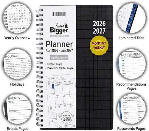 Vista 3 de PlanAhead See IT Bigger - Planificador mediano mensual/semanal y bolígrafo personalizable (negro)