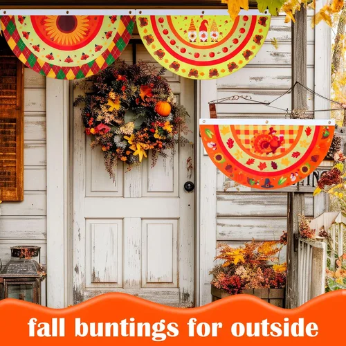 Vista 5 de Breling 4 banderas de Acción de Gracias para exteriores de 3 x 1.5 pies, con diseño de calabaza, pavo, otoño, plisada, para colgar en el patio