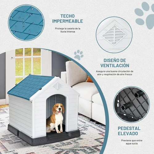 Vista 5 de Casa de plástico resistente al agua para perros pequeños a grandes, refugio para cachorros de interior con rejillas de ventilación y piso elevado