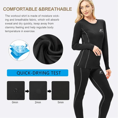 Vista 5 de MeetHoo Ropa interior térmica para mujer, conjunto de compresión de capa base cálida para invierno, forro polar, pantalones largos para correr