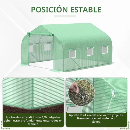 Vista 5 de Outsunny - Invernadero al aire libre de 11.5' x 10' x 6.5', diseño de túnel, con ventanas enrollables, puerta con cremallera, cubierta de PE Verde