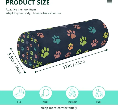 Vista 3 de Dog Paw 4 Almohada de Refuerzo, Almohada Redonda para Cama con Funda Extraíble Lavable, Almohadas Cilíndricas para Cabeza, Cuello, Espalda y Pata