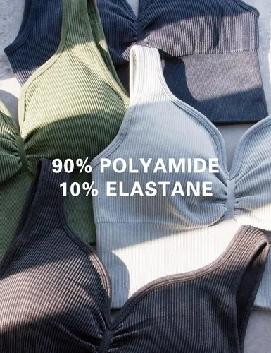 Vista 6 de BAYDI Sujetador deportivo sin costuras para mujer, camiseta corta acanalada de alto impacto con almohadillas extraíbles para yoga, gimnasio