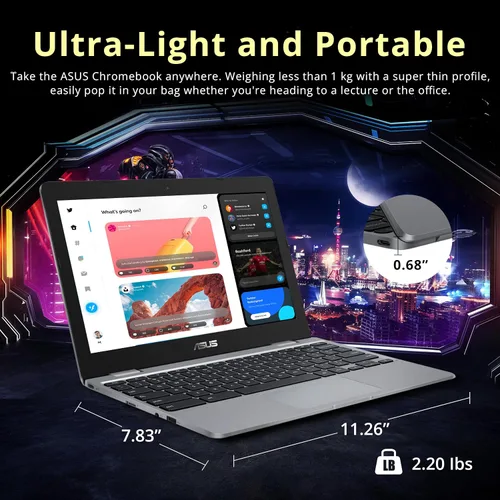 Vista 8 de ASUS Laptop Chromebook C223 HD de 11.6/'', procesador Intel Celeron N3350, 4 GB de RAM, memoria flash eMMC de 32 GB, gráficos Intel HD, cámara web