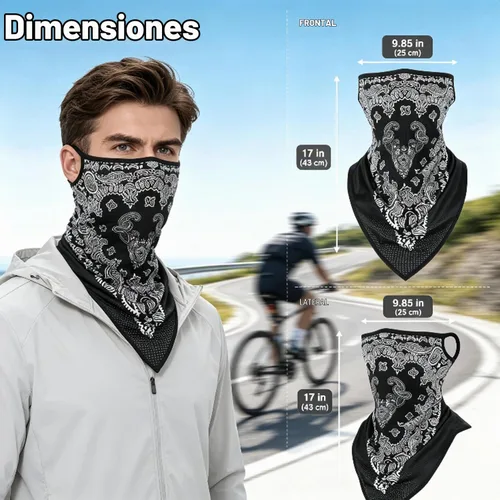 Vista 2 de Pasamontañas para esquí, forro para braga de cuello de casco de motocicleta, media máscara de secado rápido 01 Paisley-negro