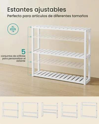 Vista 5 de SONGMICS Estantería de bambú para baño, con 3 niveles ajustables para plantas, de montaje en pared o de pie, para la sala de estar, balcón, cocina