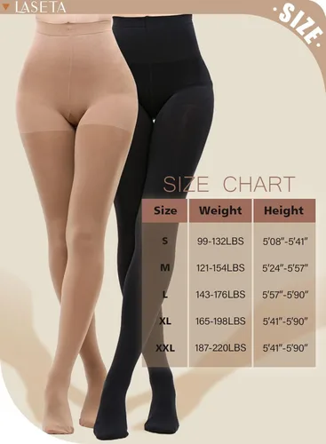 Vista 7 de LASETA Medias para mujer, 120D, con control superior, pantimedias opacas para invierno, 2 pares
