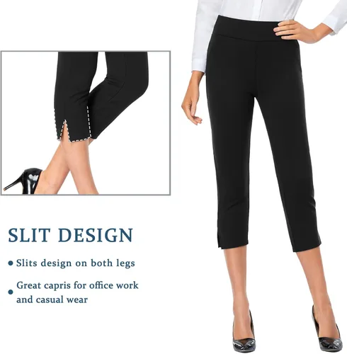Vista 4 de Tapata Pantalones de vestir capri para mujer, de 19 a 20.5 pulgadas, elásticos, de cintura alta, pantalones de trabajo de oficina, pantalones capri