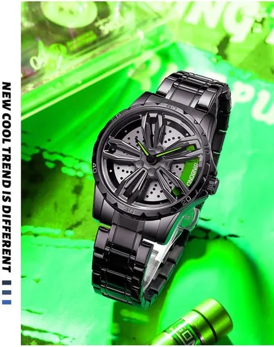 Vista 4 de Gosasa Men Racing Watches rotatable Car Rim Wheel hub Design Sports Watches Stainless Steel Retro Waterproof Watch