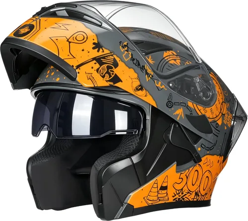 Vista 11 de Cascos de motocicleta modulares de cara completa, Casco de motocicleta de cara completa con certificación DOT, con visor abatible dual