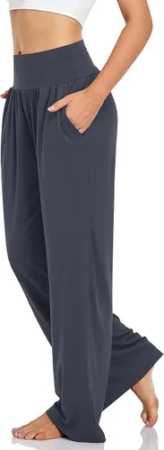 Vista 2 de UEU - Pantalones deportivos de yoga para mujer, holgados, informales, cómodos, de pierna ancha, pantalones cómodos de cintura alta y con bolsillos