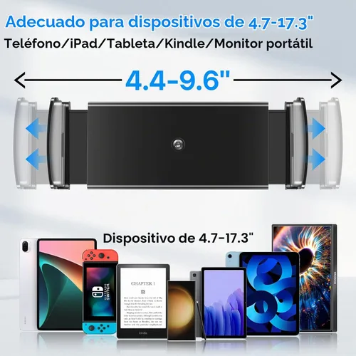 Vista 3 de ROADOM Soporte para tableta, soporte giratorio ajustable de 360°, abrazadera inclinable de 180°, soporte plegable para tableta de 4.7-17.3 pulgadas