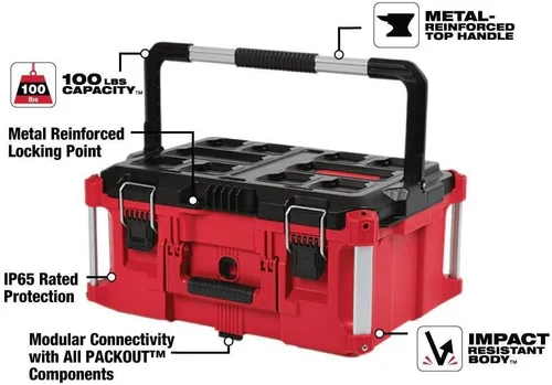Vista 4 de Milwaukee Packout - Kit combinado de caja de herramientas de polímero resistente, cajas grandes, estándar y con ruedas