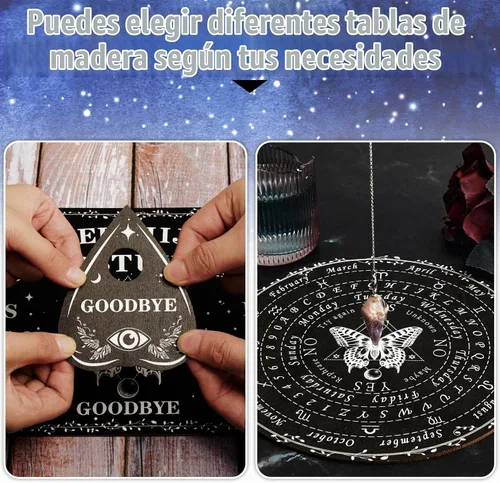 Vista 5 de Threan Tabla de adivinación de péndulo para radiestesia con conjunto de amatista, tabla de hablar de espíritu de madera, collar de péndulo