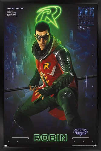 Vista 8 de Trends International DC Comics Gotham Knights - Póster de pared de Robin, 14.725 x 22.375 pulgadas, versión enmarcada de madera de granero