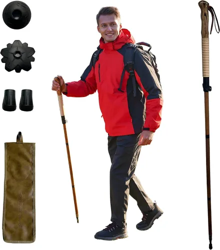 Vista 8 de FOREST PILOT Bastón de trekking – 1 unidad de madera de sasafrán ajustable y desmontable para senderismo o bastón