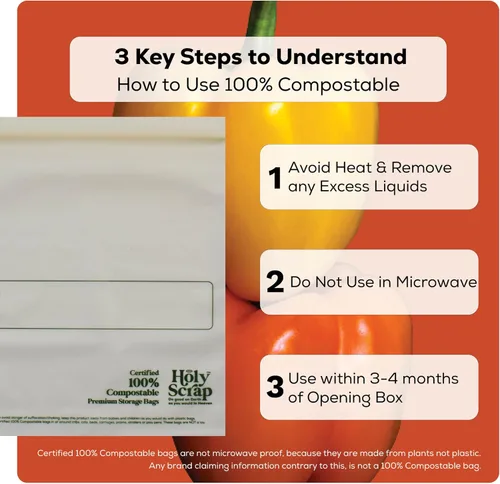 Vista 4 de Bolsas de almacenamiento de alimentos 100% compostables, tamaño de 1 galón, paquete de 25 unidades, bolsas resellables con cierre extra resistentes