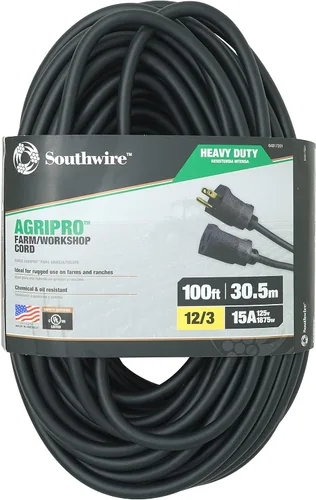 Vista 12 de Southwire AGRIPRO 10/3 Cable de extensión de uso rudo extra para granja/taller, 25 pies, SJTOW, negro, 64817501