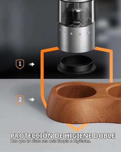 Vista 6 de FORLIM Mini Molinillo Eléctrico de Sal y Pimienta con Base de Madera, Recargable por USB, Pequeño Molinillo Automático de Sal y Pimienta