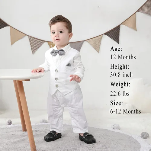 Vista 2 de HOSUKKO - Traje de bebé para caballero, mamelucos + boina + corbatín (0-24 meses)