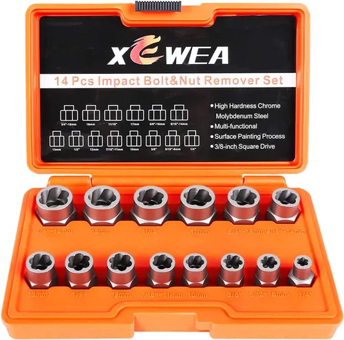 Vista 9 de XEWEA 14PCS 3/8" Drive Screw Extractor Set，Multi-Spline Easy Out