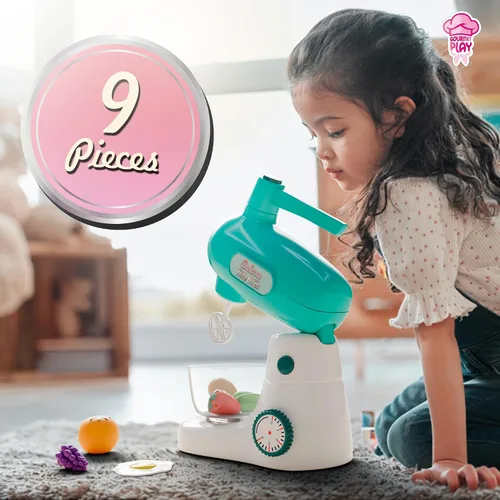 Vista 5 de Lollipop Juego de mezclador de pie de lujo para niños pequeños de 3 años en adelante, juego de cocina gourmet de 9 piezas con frutas, huevos
