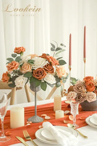 Vista 2 de Juego de 5 flores artificiales para decoración de boda, ramo de mesa, centros de mesa, arco de pasillo, decoración de flores, despedida de soltera