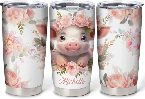 Vista 15 de Hyturtle Regalos personalizados para los amantes de los cerdos – Pigs Are My Spirit Animal vaso de acero inoxidable con nombre personalizado de 20