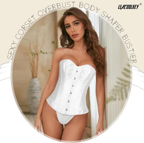 Vista 5 de LEACOOLKEY Corsé sexy con cordones para mujer, corsé moldeador de cintura