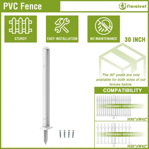 Vista 2 de Pilar de PVC 30 "H poste durable blanco para jardín vinilo piquete valla recta