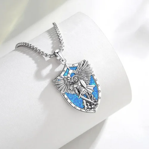 Vista 2 de AEONSLOVE 925 Sterling Silver Saint BenedictSt MichaelCaravaca Cross Necklace Religious Gifts Gifts for Women Men Tee - 24 Inches Stainless Chain