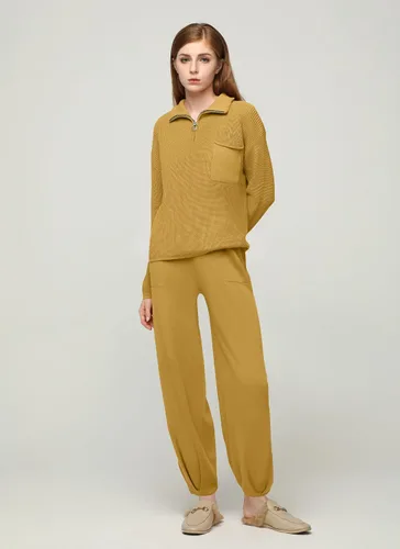 Vista 2 de softome Conjunto de 2 piezas para mujer, suéter de manga larga, con cremallera de 14, suéter de punto, pantalones casuales, conjunto de ropa