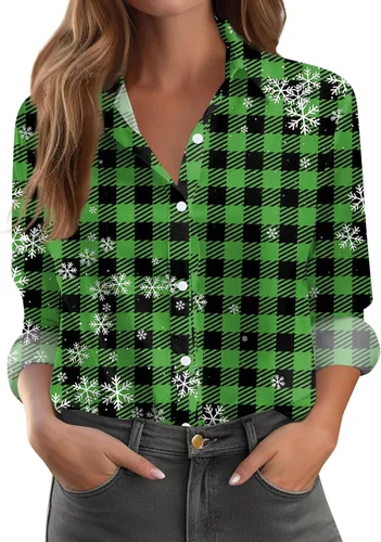 Vista 34 de Camisetas de San Valentín para mujer, camisas con botones, blusas de corazón, elegantes, informales, cuello de solapa, manga larga, suave, cómoda