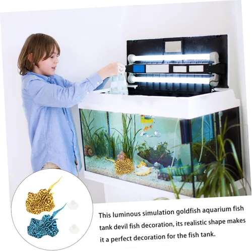 Vista 3 de NOLITOY 2pcs Glowing Silicone Fish Tank Ornaments Realistic Aquarium Decoration for Fish Bowls Safe for